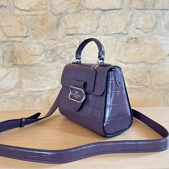 COACH Morgan Top Handle croc embossed leather Satchel Bag/Wallet Amethyst NWT - Picture 3 of 14